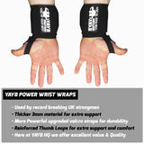 YAYB Power Wrist Wraps (Pair) Heavy Gauge 3mm Powerlifting, Strongman